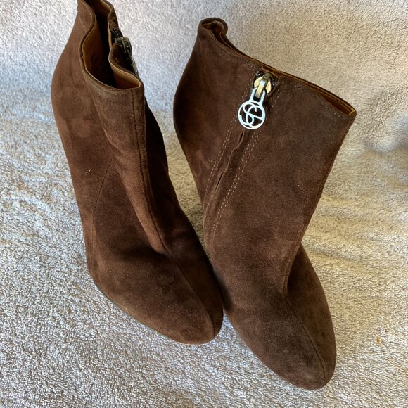 Sam Edelman Brown Suede Wedge Ankle Boots Size 8M Leather Zip Booties - Picture 2 of 8
